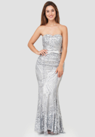 zilveren galajurk strapless mermaid maat 38-40