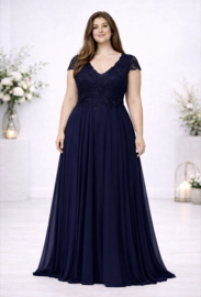 grote maat avondjurk marineblauw maat 50 t/m 58