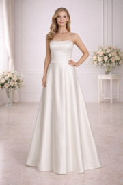 trouwjurk ivoor satijn strapless maat 34-38 Bianco Evento