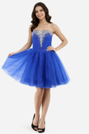 Blauwe cocktailjurk sierstenen maat 36 38