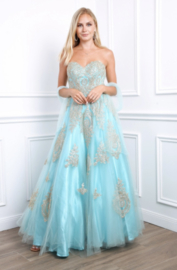 prinsessenjurk turquoise maat 44, 46, 48