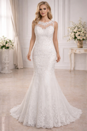 luxe kanten trouwjurk ivoor aansluitend maat 34-38