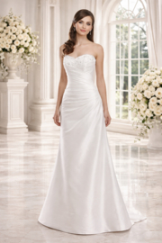 A-lijn trouwjurk wit ivoor strapless taffeta maat 34 36 38