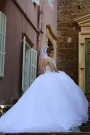 Prinsessen trouwjurk wit met glitter en steentjes | tule | maat 38-40-42