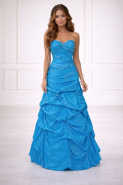 turquoise strapless galajurk maat 32 34