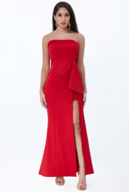 Rode Strapless Galajurk met Split Satijn – Maat 36 38