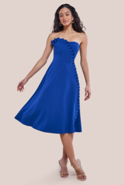 Blauwe cocktailjurk strapless maat 34 36