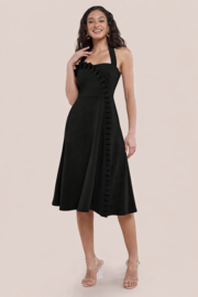 Zwarte cocktailjurk halter A-lijn maat 34 36