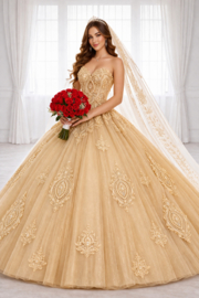 Gouden trouwjurk prinsessenjurk tule maat 44 46 48