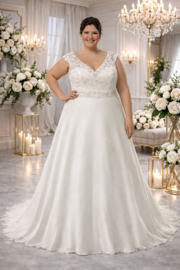 Curvy trouwjurk ivoor kant A-lijn maat 50 52 54