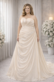 Bruidsjurk grote maat beige A-lijn maat 48