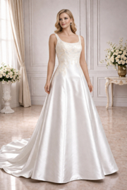 trouwjurk ivoor bruidssatijn met kant maat 34-38