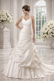 Ivoor fit & flare trouwjurk halter satijn maat 34 36 38