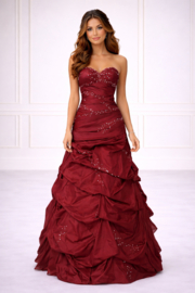 Bordeaux strapless galajurk maat 32 34