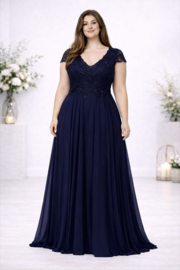 grote maat avondjurk marineblauw maat 50 t/m 58