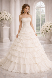 Prinsessen trouwjurk ivoor corset ruffles maat 36 38 40