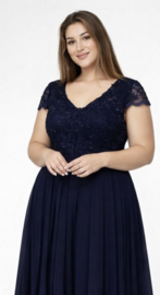 grote maat avondjurk marineblauw maat 50 t/m 58
