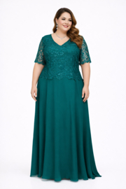 grote maat avondjurk petrol maat 50 52 54