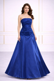 Blauwe strapless galajurk satijn met plooien maat 34-42