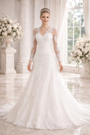 A-lijn trouwjurk ivoor kant lange mouwen maat 34 36 38