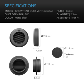 AC Infinity Grow Tent Duct Vent 15 cm - AC-GDV6