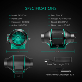 Mars Hydro iFresh 10cm Smart Inline Duct + Filter + Speed Controller