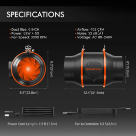 Spider Farmer 150mm Inline ventilator Filter set + Control pannel - koopje