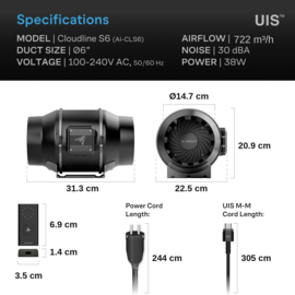 AC Infinity CLOUDLINE S6 150 mm inline afzuiger