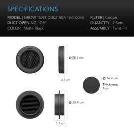 AC Infinity Grow Tent Duct Vent 20cm -  AC-GDV8
