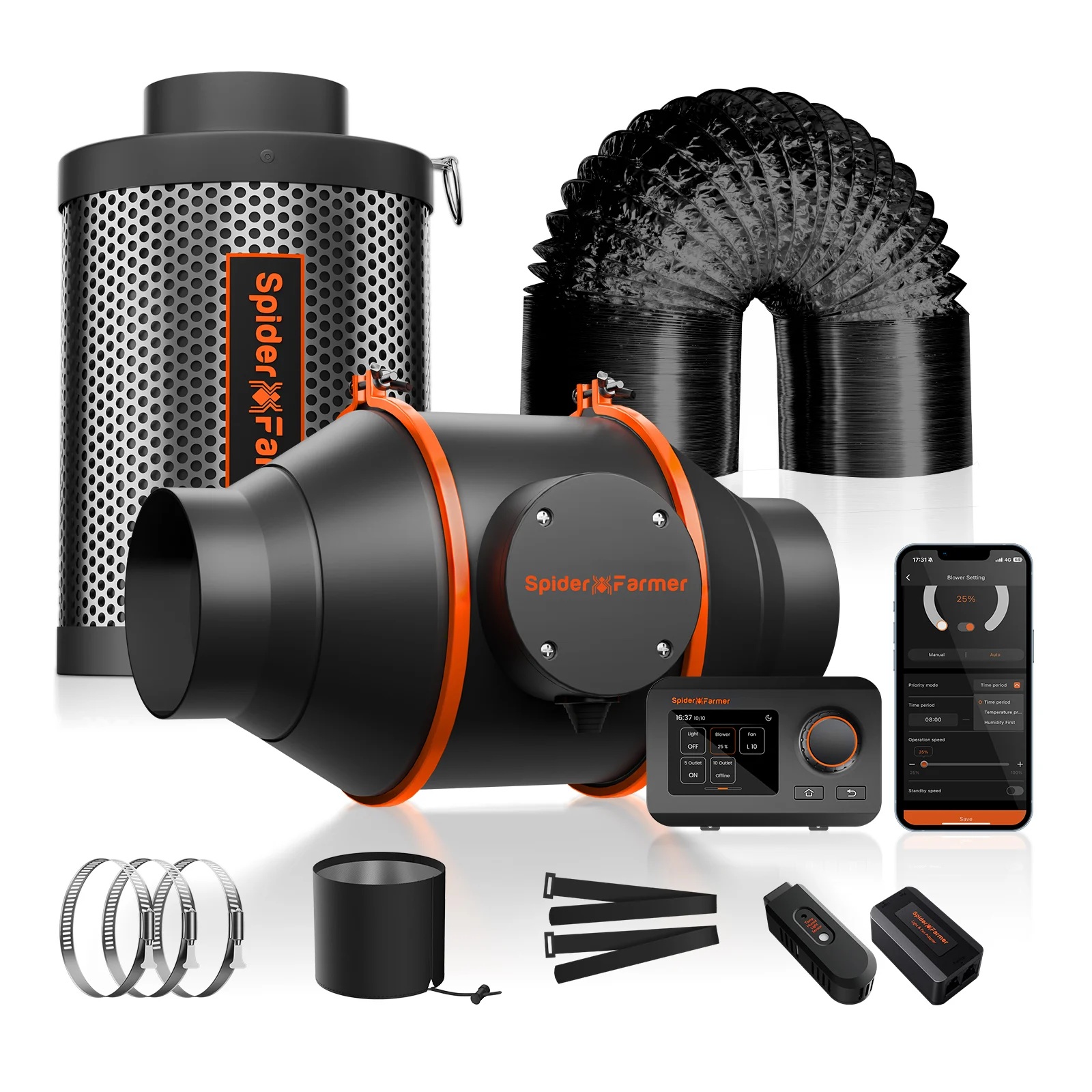 Spider Farmer 100mm Inline ventilator Filter set + GGS Controller