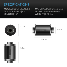 AC Infinity lucht kanaal demper 10cm - AC-DSA4