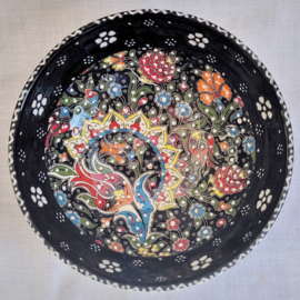 keramieken schaal 16 cm  zwart (bloemenrand)