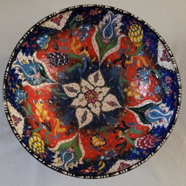 Keramieken schaal 30cm blauw/oranje