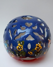 Waxinelichthouder bol keramiek blauw