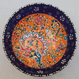 keramieken schaal 16 cm donkerblauw/oranje