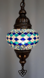 Mozaïek hanglamp Ø13cm blauw-lijnen