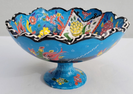 Keramieken schaal op voet 20cm turquoise