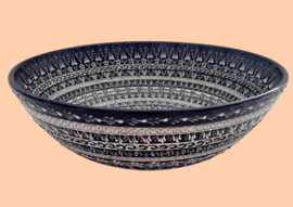 Keramieken schaal 30cm (relieflijnen-zwart)
