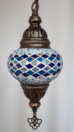 Mozaïek hanglamp Ø13cm blauw-lijnen