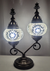 tafellamp 2bollen 13cm wit met zilver