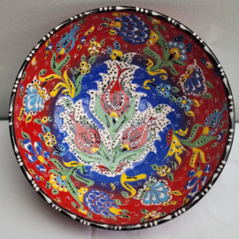keramieken schaal 20cm rood/blauw + tulpen