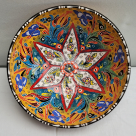keramieken schaal 20cm geel/blauw + ster