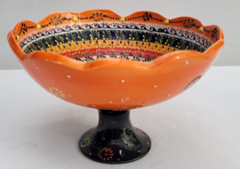 Keramieken schaal op voet 20cm oranje