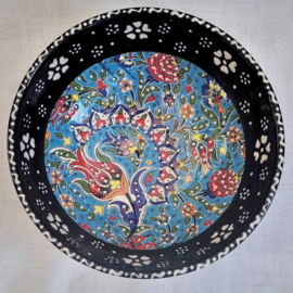 keramieken schaal 16 cm  zwart/blauw (bloemenrand)