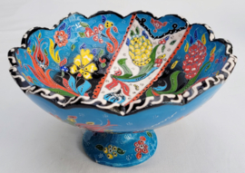 Keramieken schaal op voet 20cm turquoise