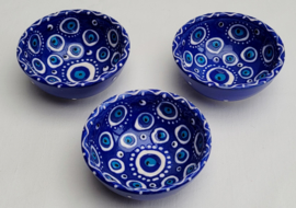 set van 3 keramieken schaaltjes 8cm 'Turkse oogjes' (blauw)