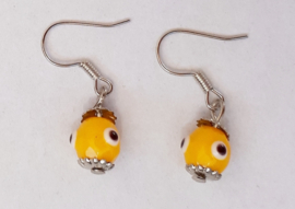 oorbellen boze oog balletjes (geel, okergeel, wit, groen)