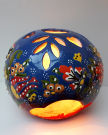 Waxinelichthouder bol keramiek blauw