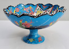 Keramieken schaal op voet 20cm turquoise