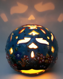 Waxinelichthouder bol keramiek blauw